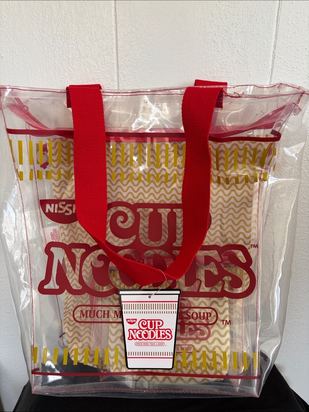 NISSIN Cup Noodles Clear Tote w/Detachable Drawstring Bag & 2 Pouches Inside NWT